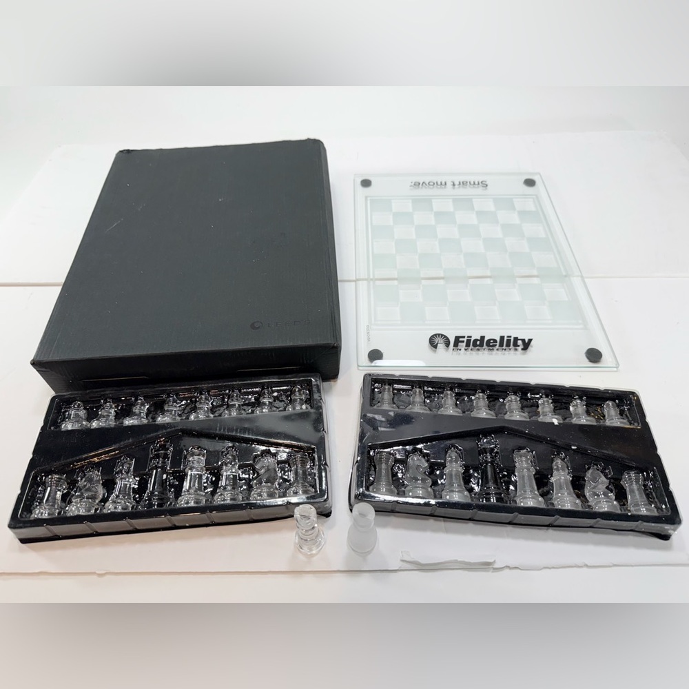 LEED’S Glass Promotion Fidelity Investment Bank Chess Set - Unused